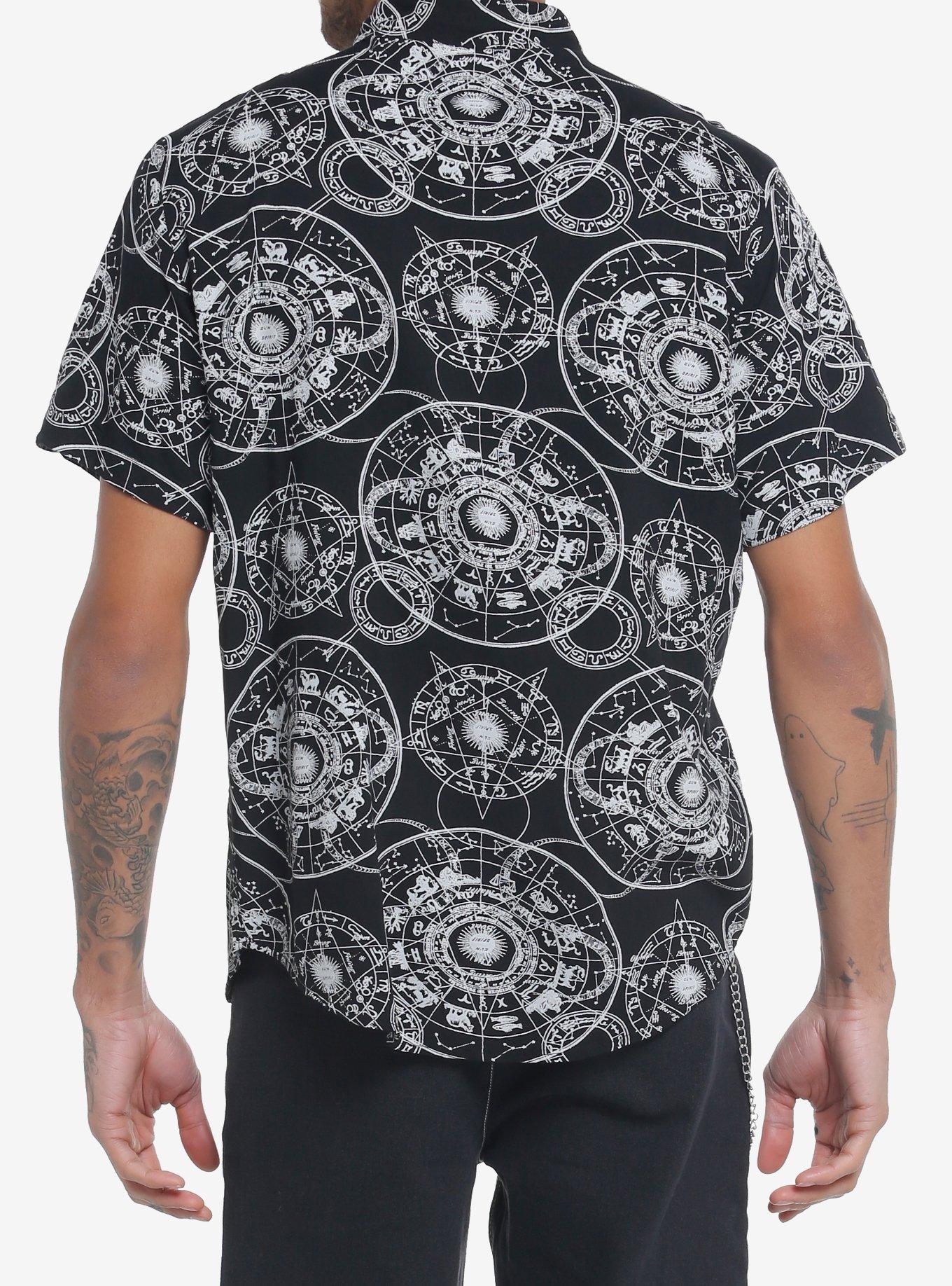 Zodiac Charts Woven Button-Up, BLACK, alternate