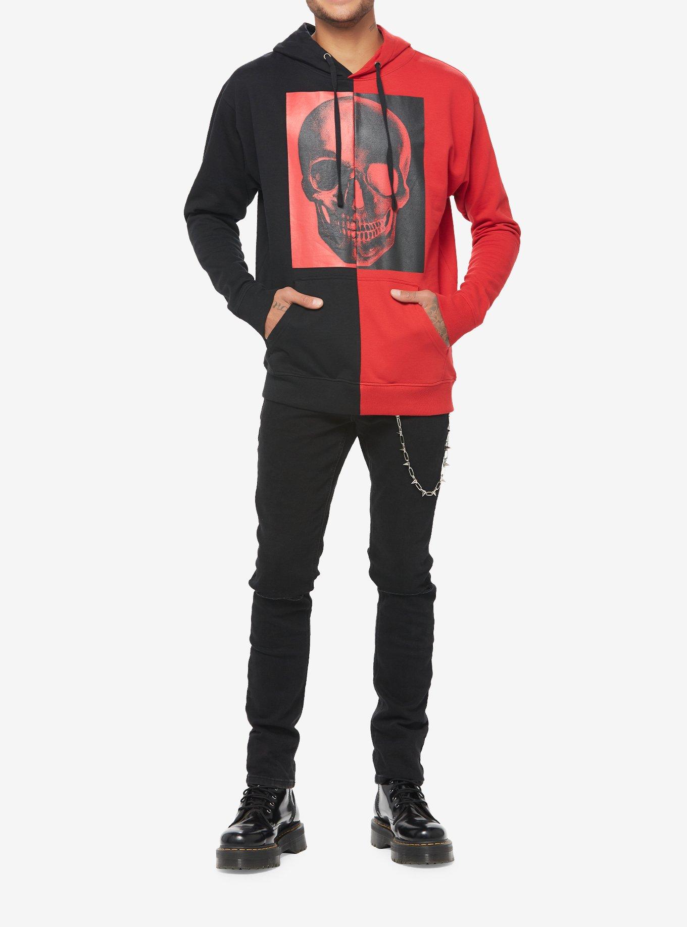 Black & Red Skull Split Hoodie, BLACK, alternate