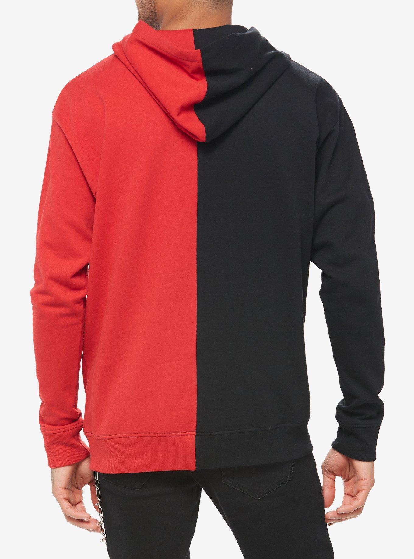 Black & Red Skull Split Hoodie, BLACK, alternate