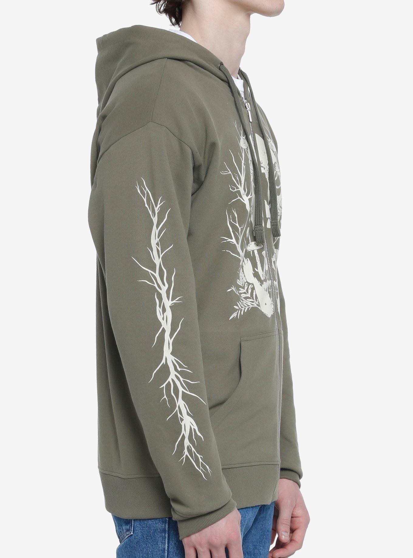 Mushrooms & Thorns Skull Hoodie, BLACK, alternate