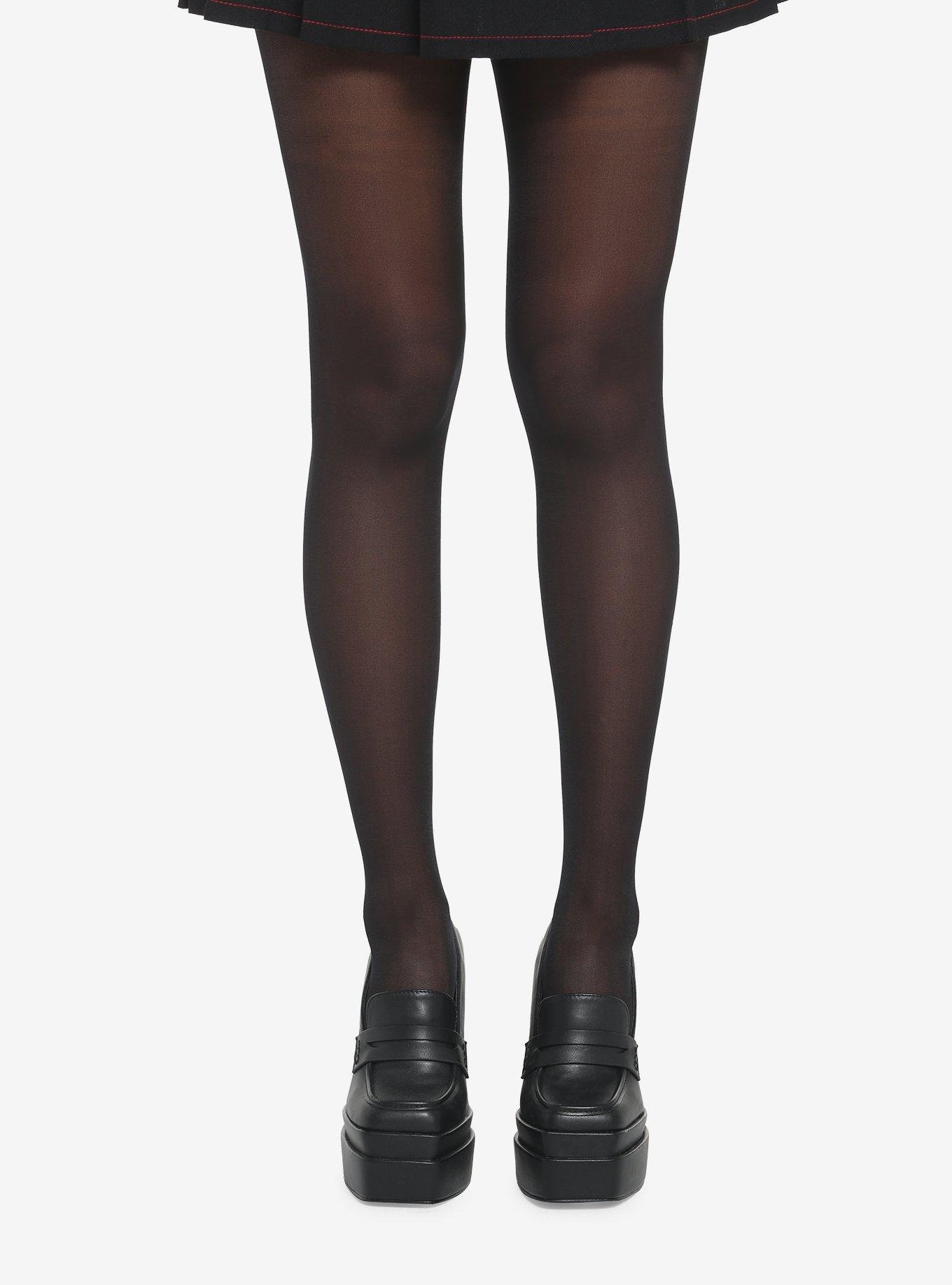 Black Red Bow Back Seam Tights, , alternate