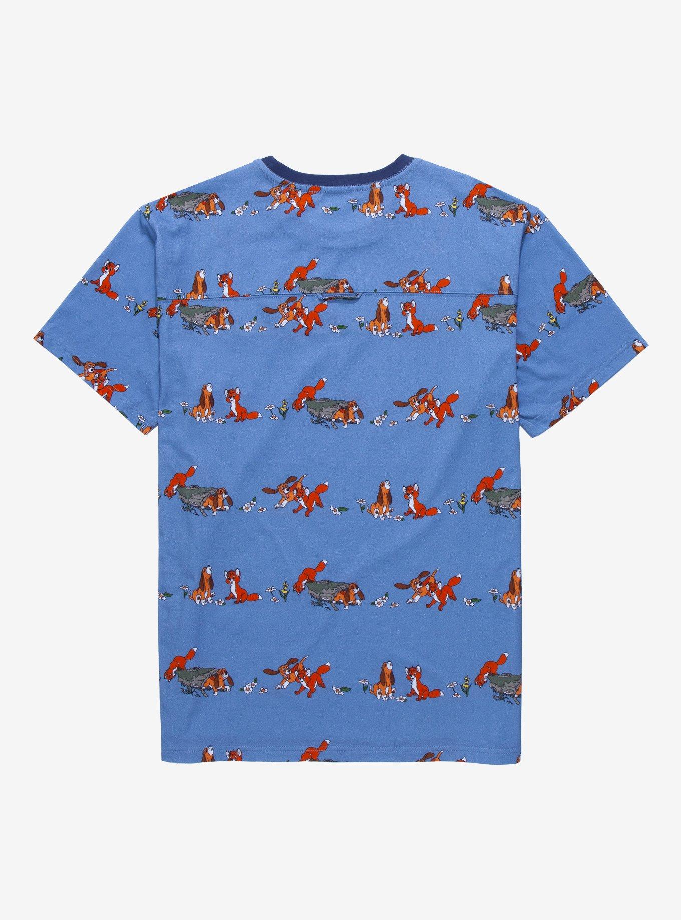 Disney The Fox and The Hound Linear Allover Print T-Shirt - BoxLunch Exclusive, BLUE, alternate