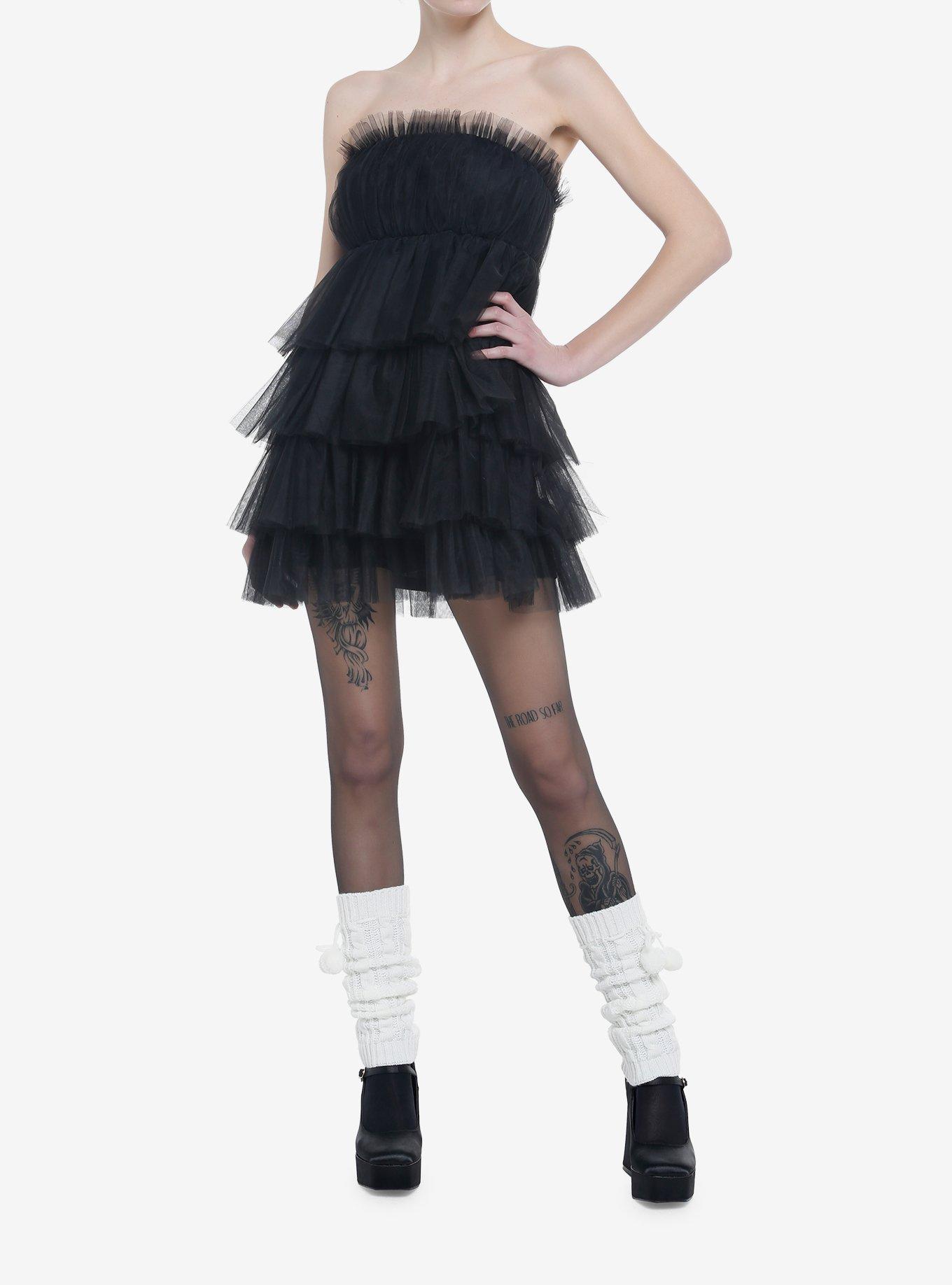 Black Tulle Tiered Strapless Mini Dress, BLACK, alternate