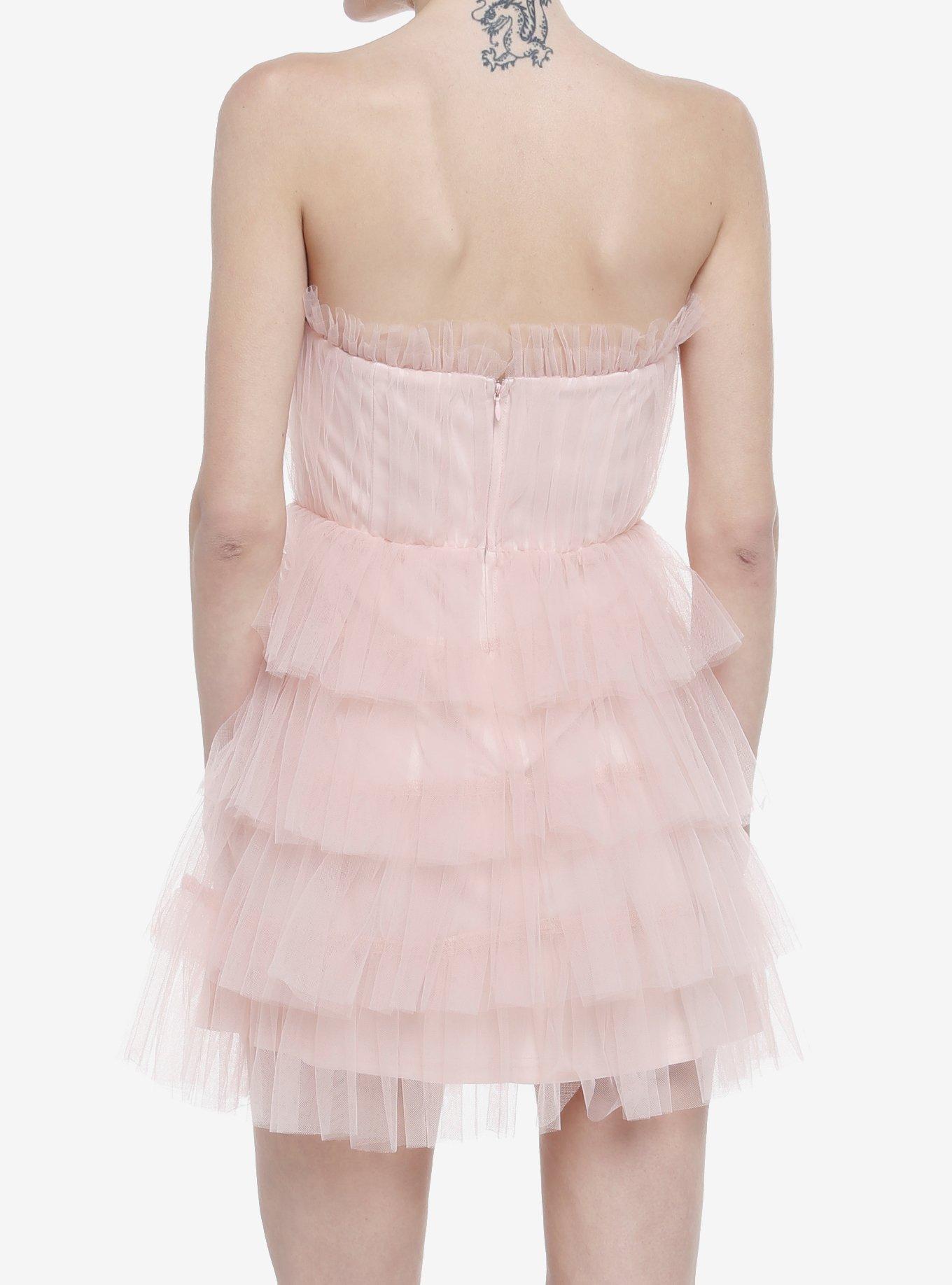 Pink Tulle Tiered Strapless Mini Dress, PINK, alternate