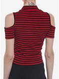 Red & Black Skull Stripe Cold Shoulder Girls Top, STRIPES - RED, alternate