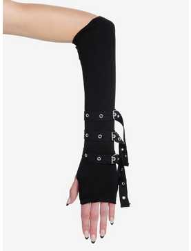 Black Grommet Strappy Arm Warmers, , hi-res