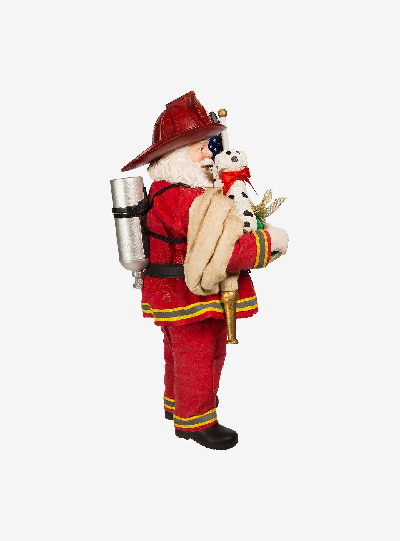 Kurt Adler Fabriche Fireman Santa with American Flag Figure, , hi-res