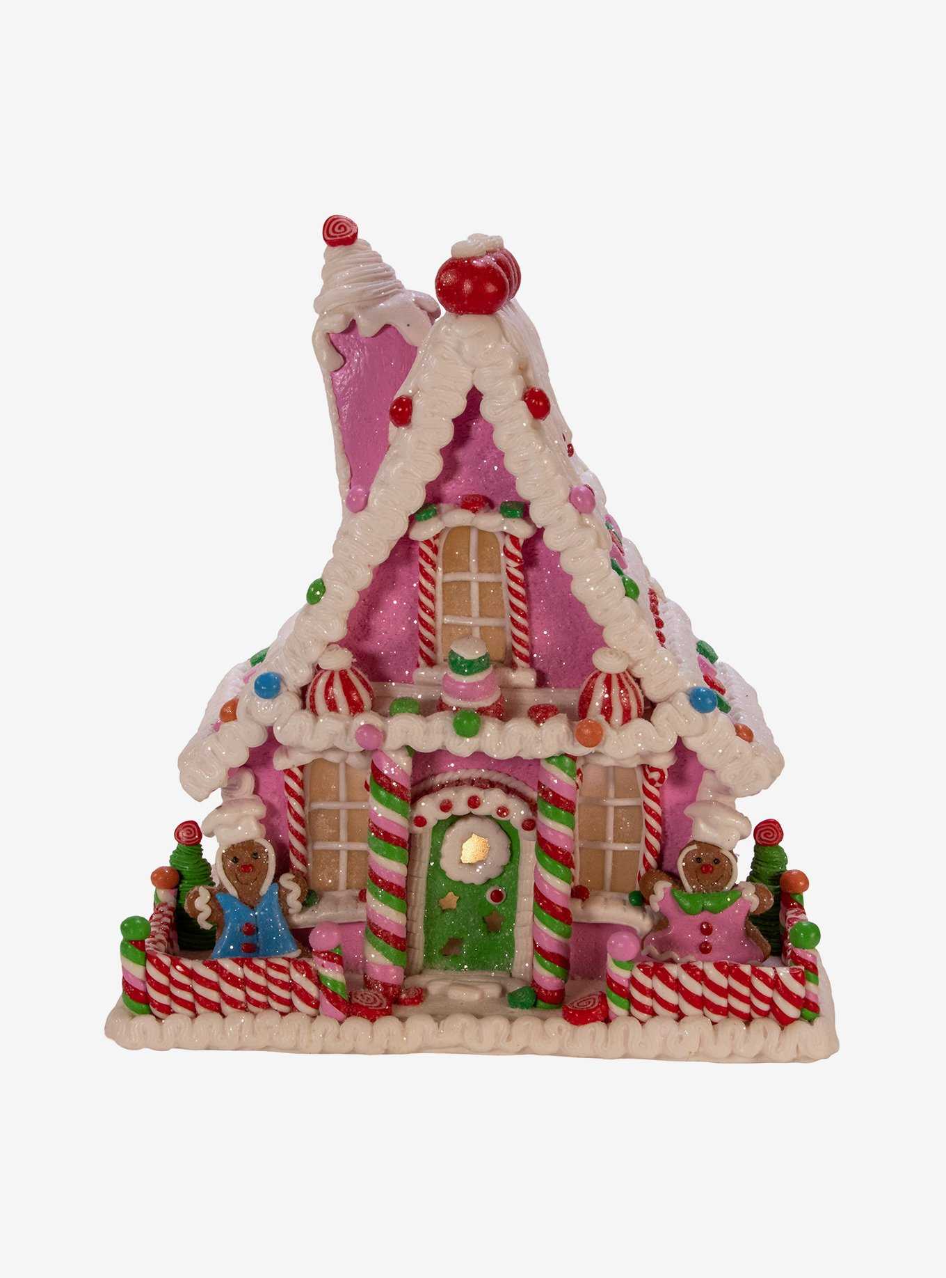 Kurt Adler Pink Candy LED Gingerbread House Figure, , hi-res
