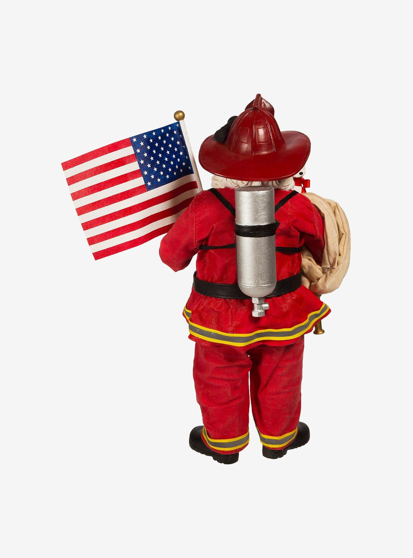 Kurt Adler Fabriche Fireman Santa with American Flag Figure, , alternate