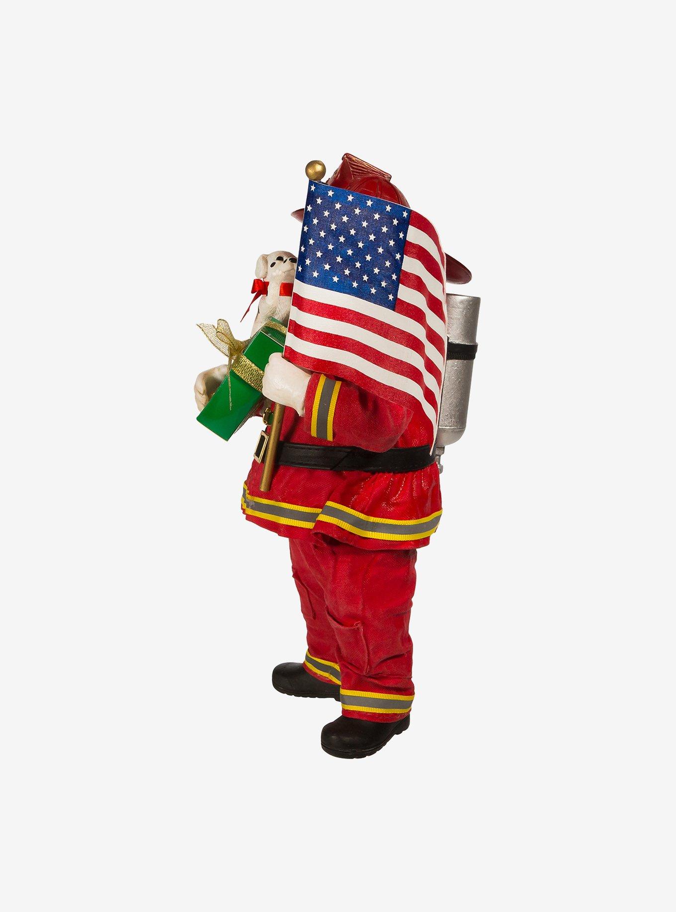 Kurt Adler Fabriche Fireman Santa with American Flag Figure, , alternate