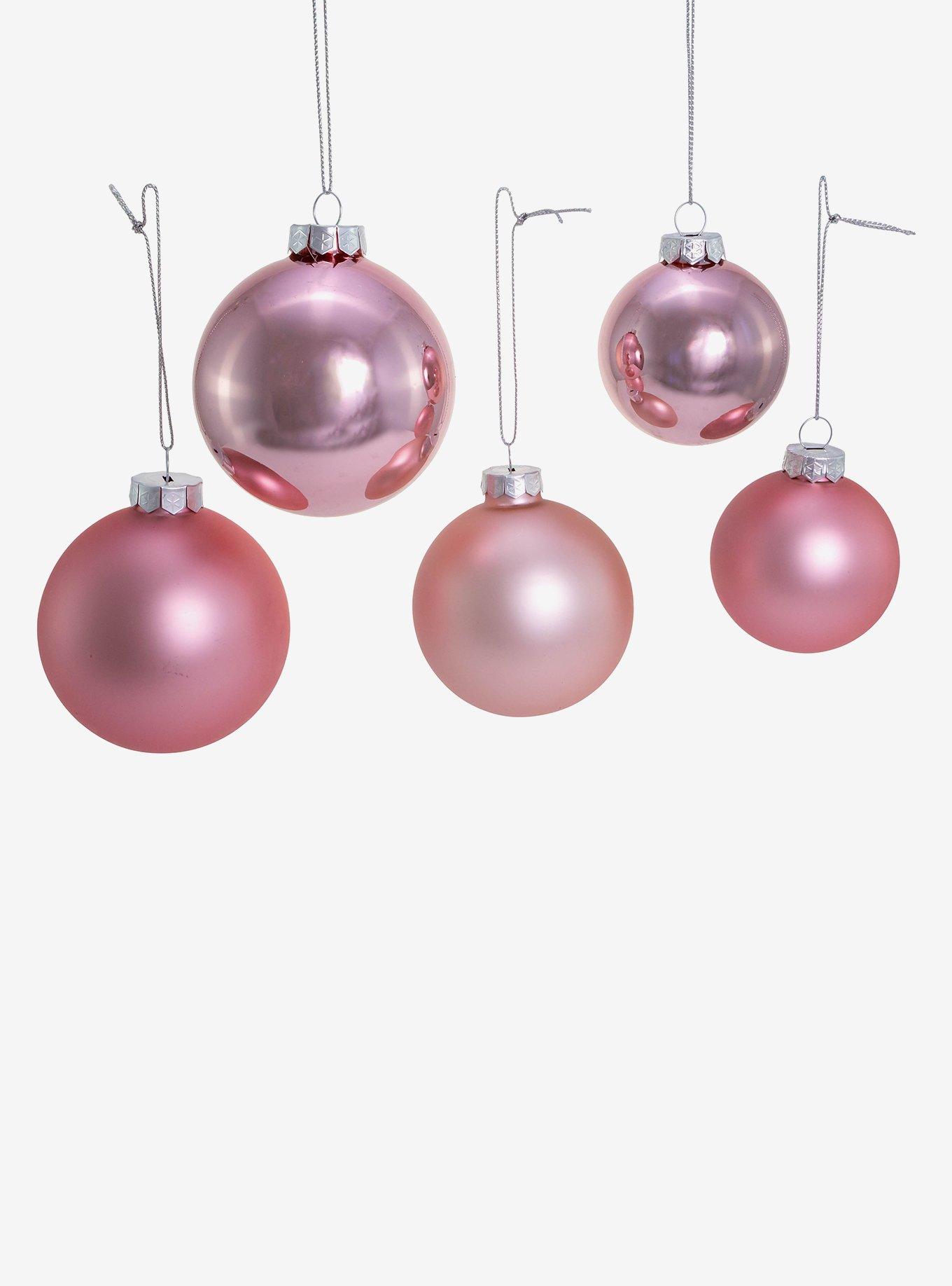 Kurt Adler Shiny and Matte Pink Glass Ball Ornaments Set, , alternate