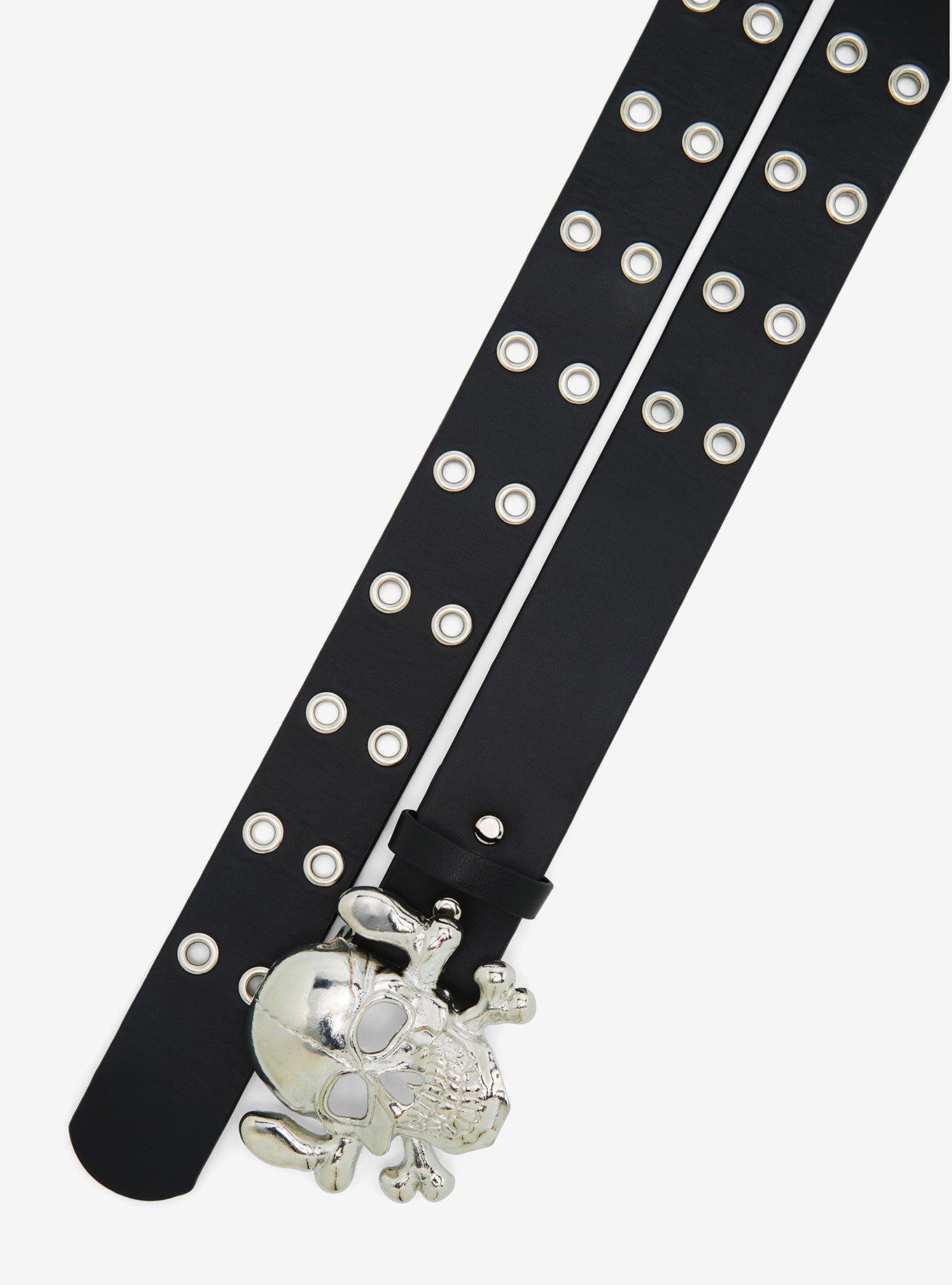 Skull & Crossbones Buckle Grommet Belt, MULTI, alternate