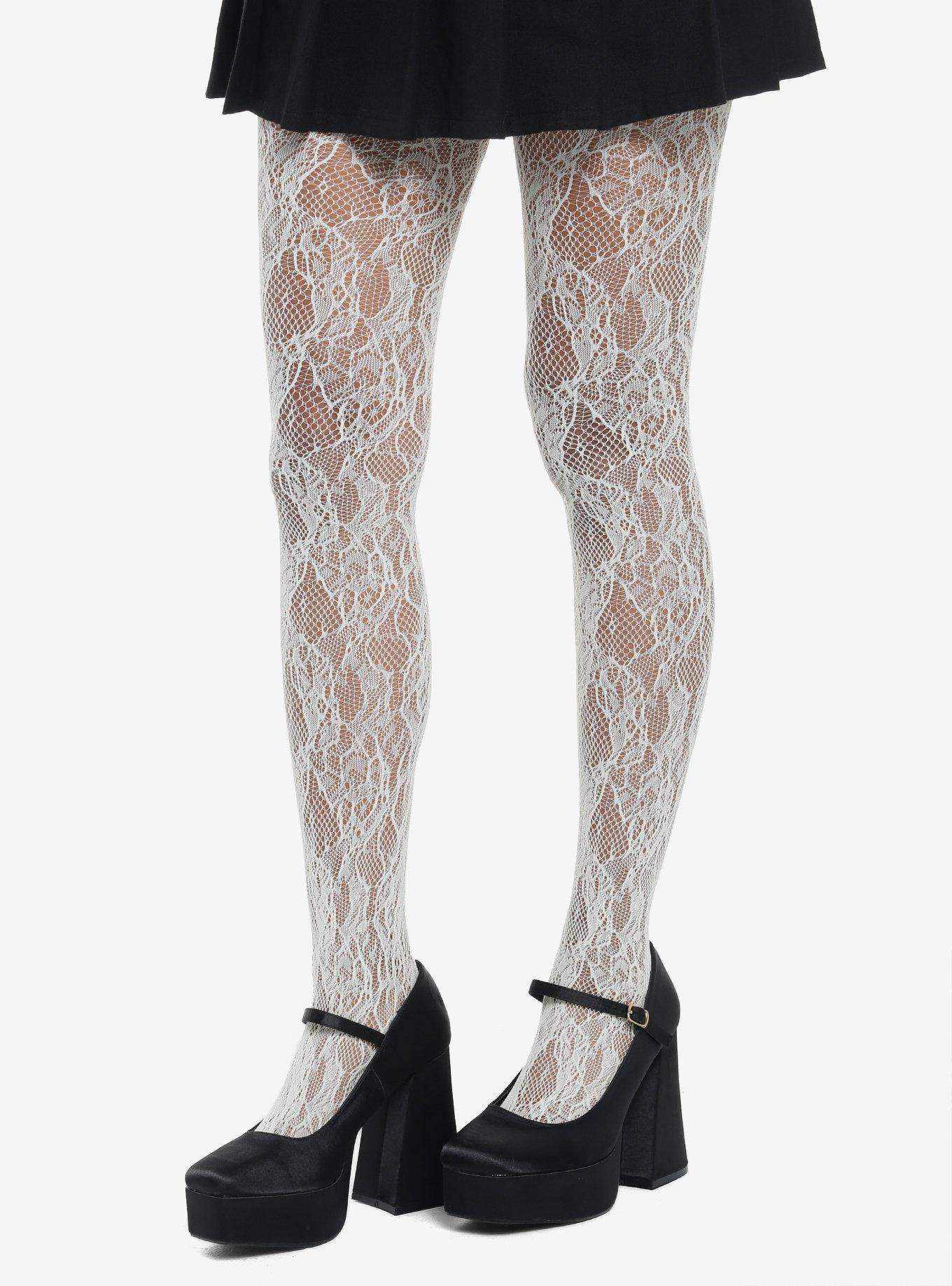 Ivory Floral Lace Tights, , alternate