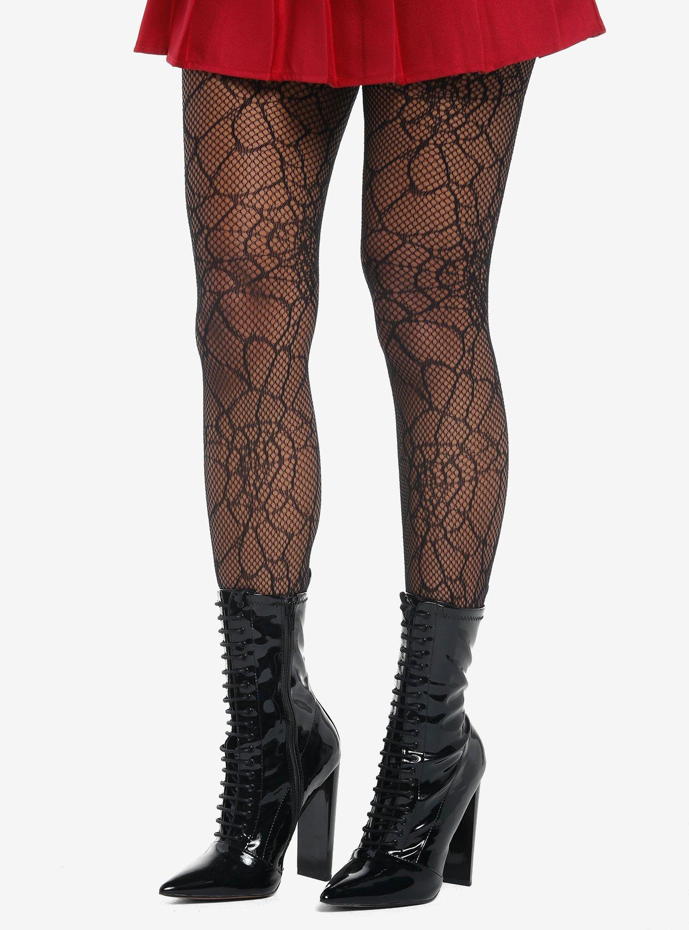 Black Fishnet Spiderweb Tights, , alternate
