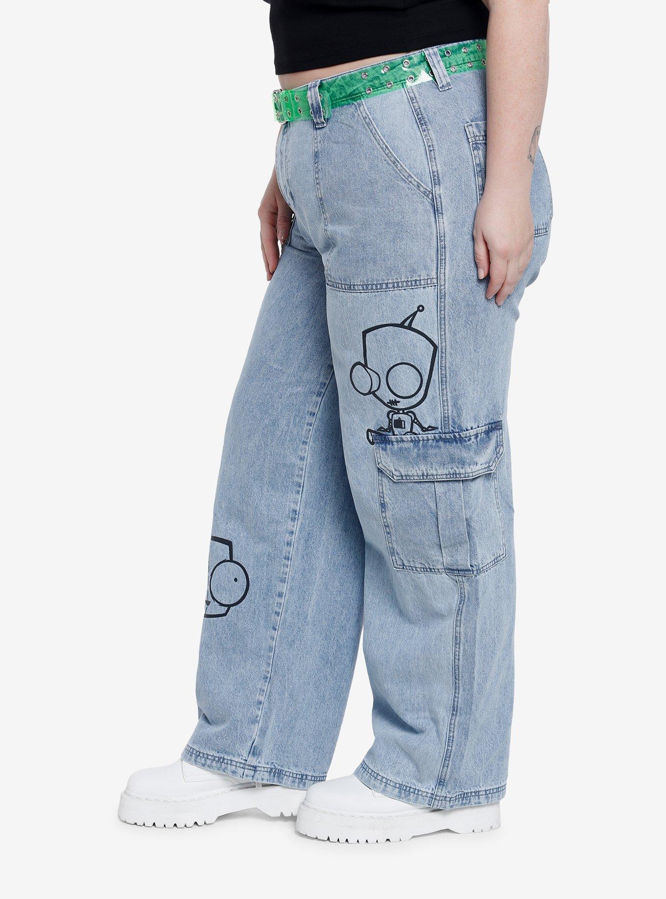 Invader Zim GIR Wide Leg Denim Pants Plus Size, MULTI, alternate