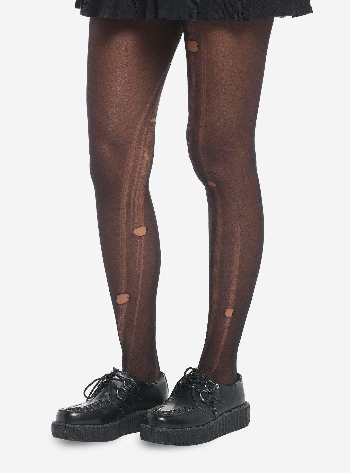Black Distressed Tights, , alternate