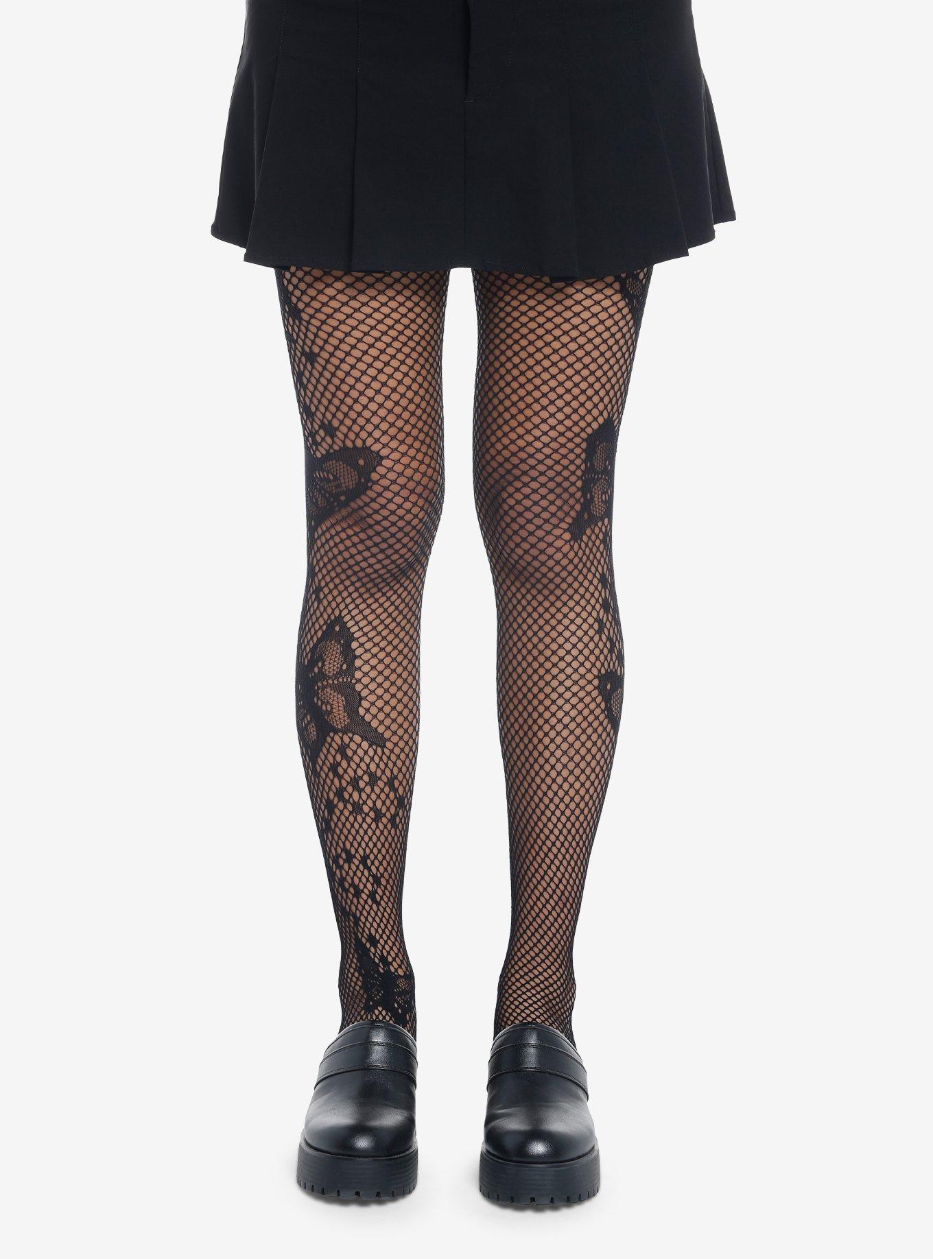 Black Fishnet Butterflies Stockings, , alternate