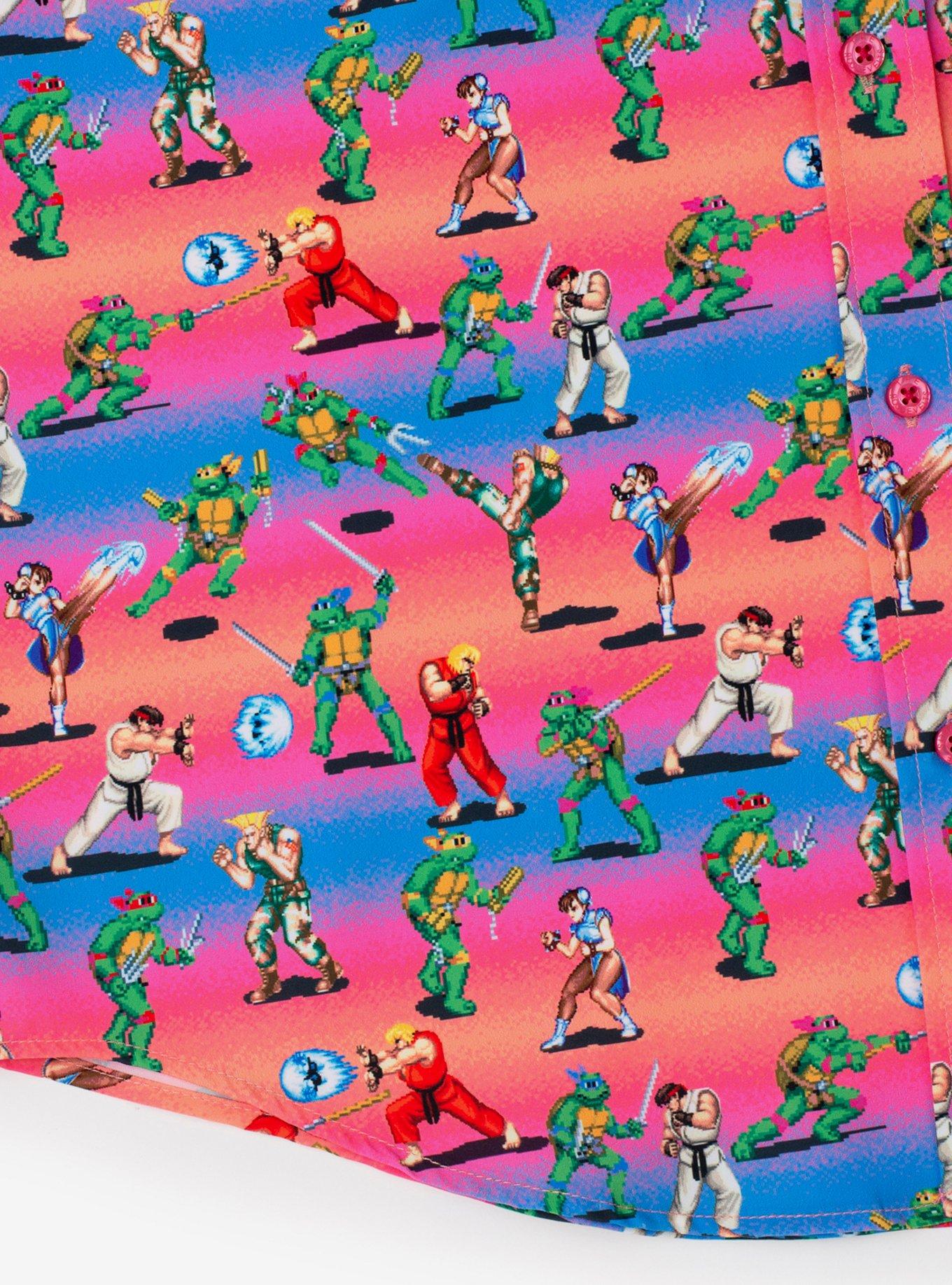 RSVLTS Teenage Mutant Ninja Turtles vs. Street Fighter Battle of the Bits Button-Up Shirt, MULTI, alternate