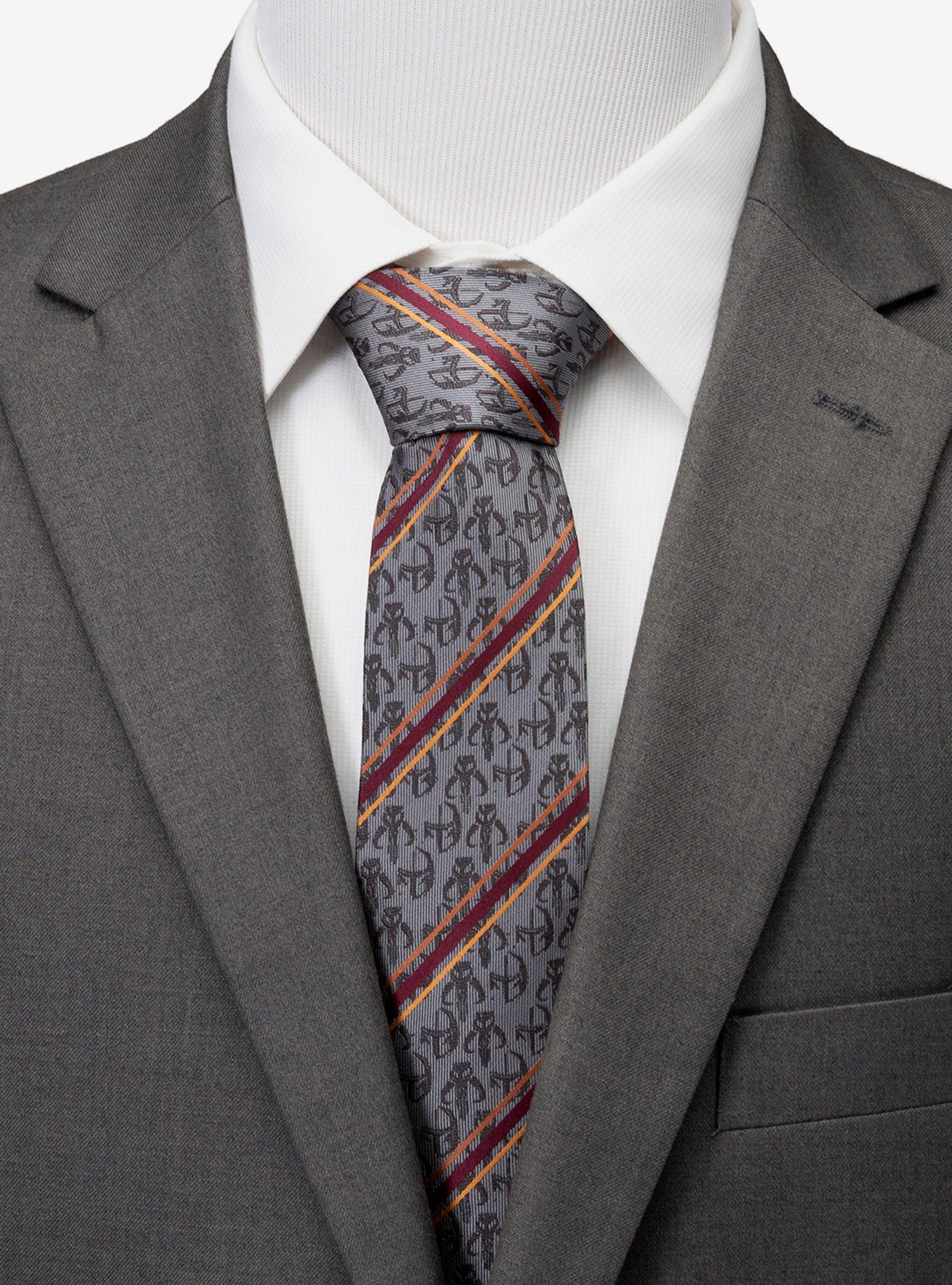 Star Wars The Mandalorian Mando Stripe Gray Men's Tie, , alternate