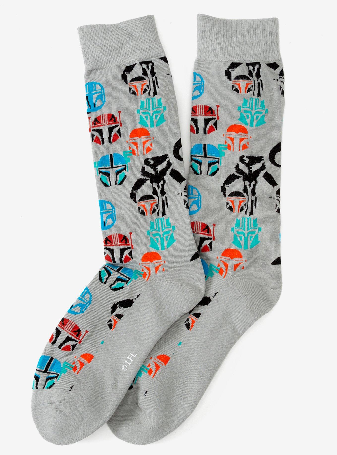 Star Wars The Mandalorian Guild Helmet Gray Crew Socks, , hi-res