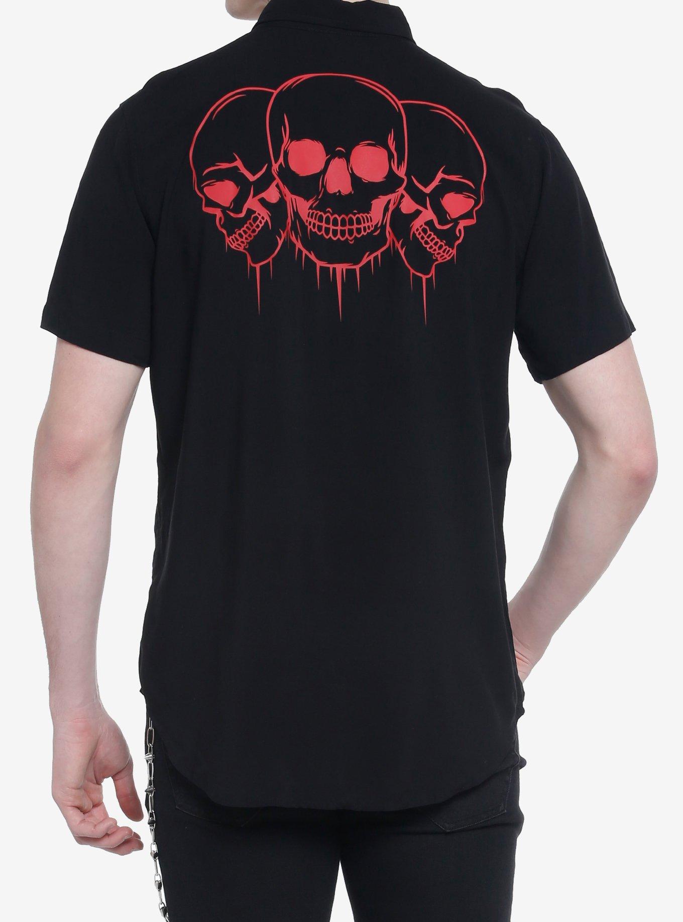 Red Death Symbols Woven Button-Up, BLACK  RED, alternate