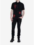 Red Death Symbols Woven Button-Up, BLACK  RED, alternate