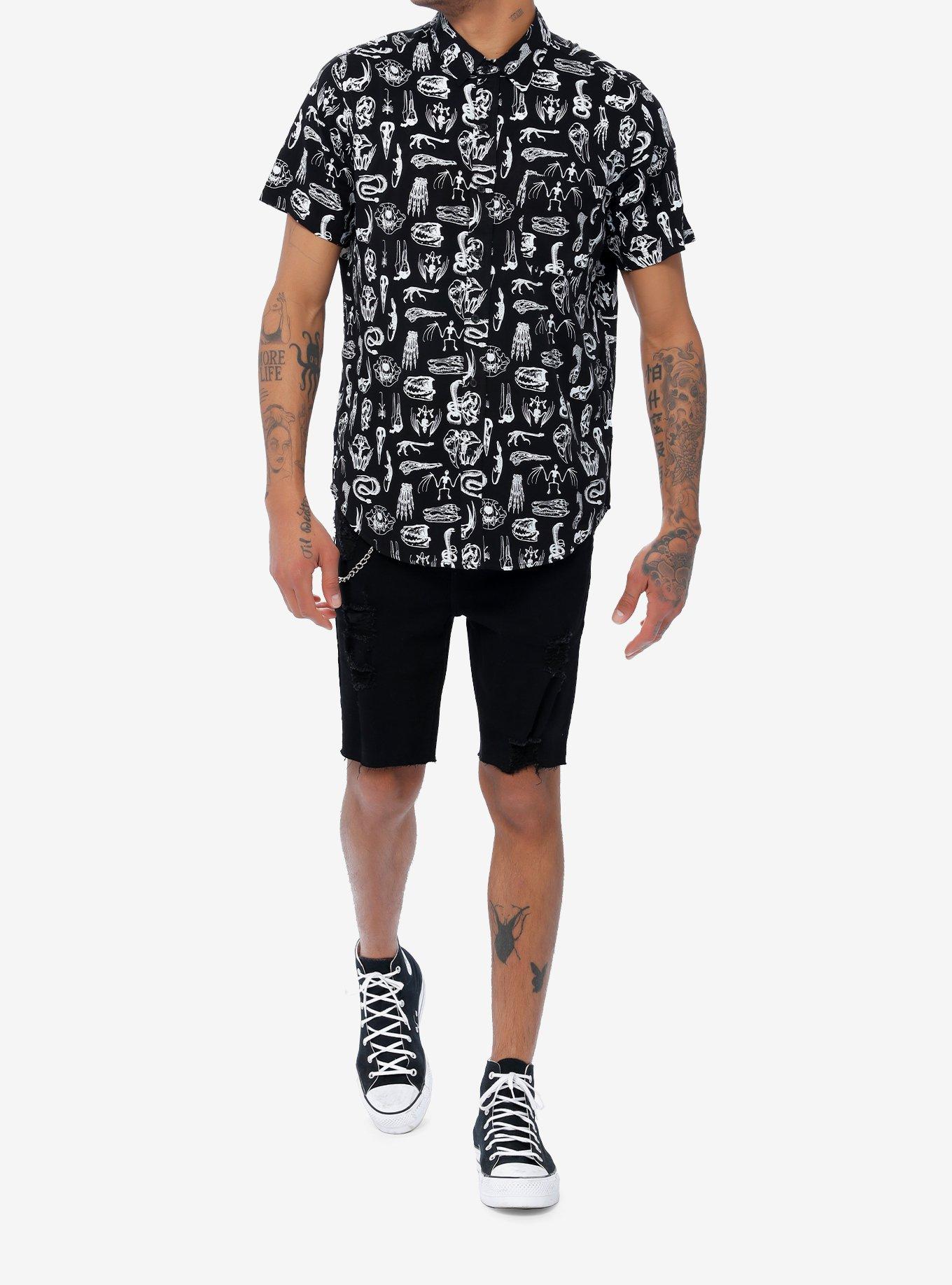 Creature Skeletons Woven Button-Up, BLACK, alternate