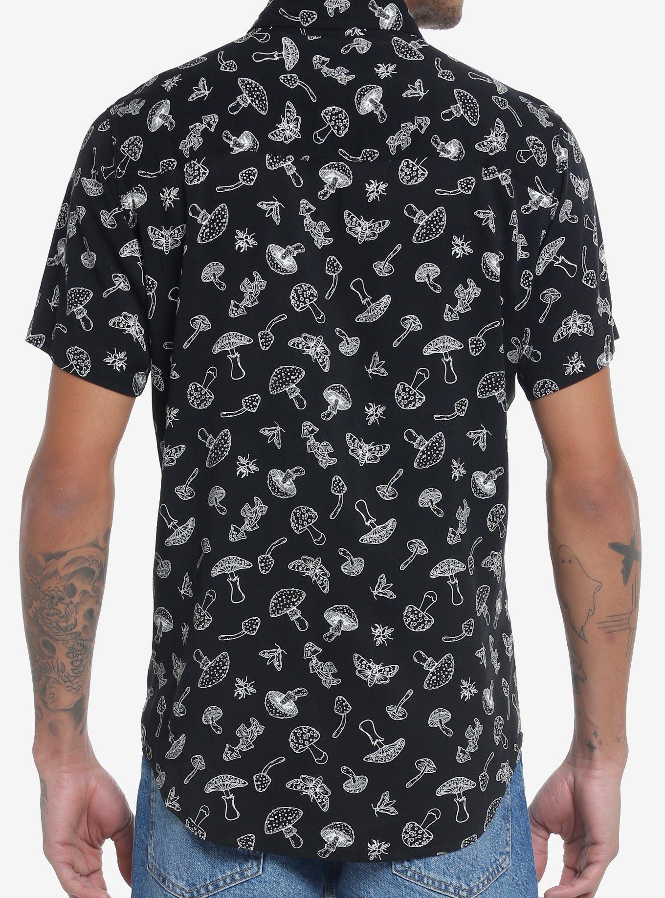 Social Collision Black & White Mushroom Bug Woven Button-Up, BLACK, alternate