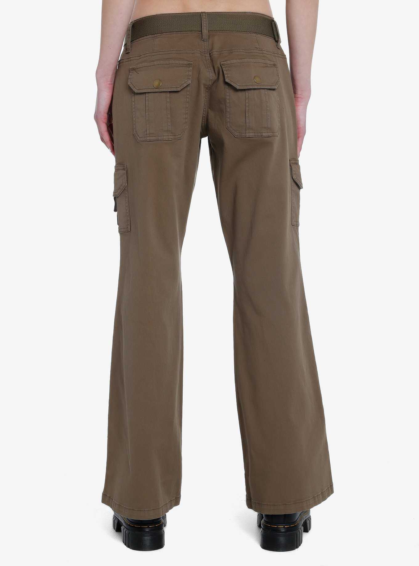 Social Collision Brown Flare Pants With Belt, , hi-res