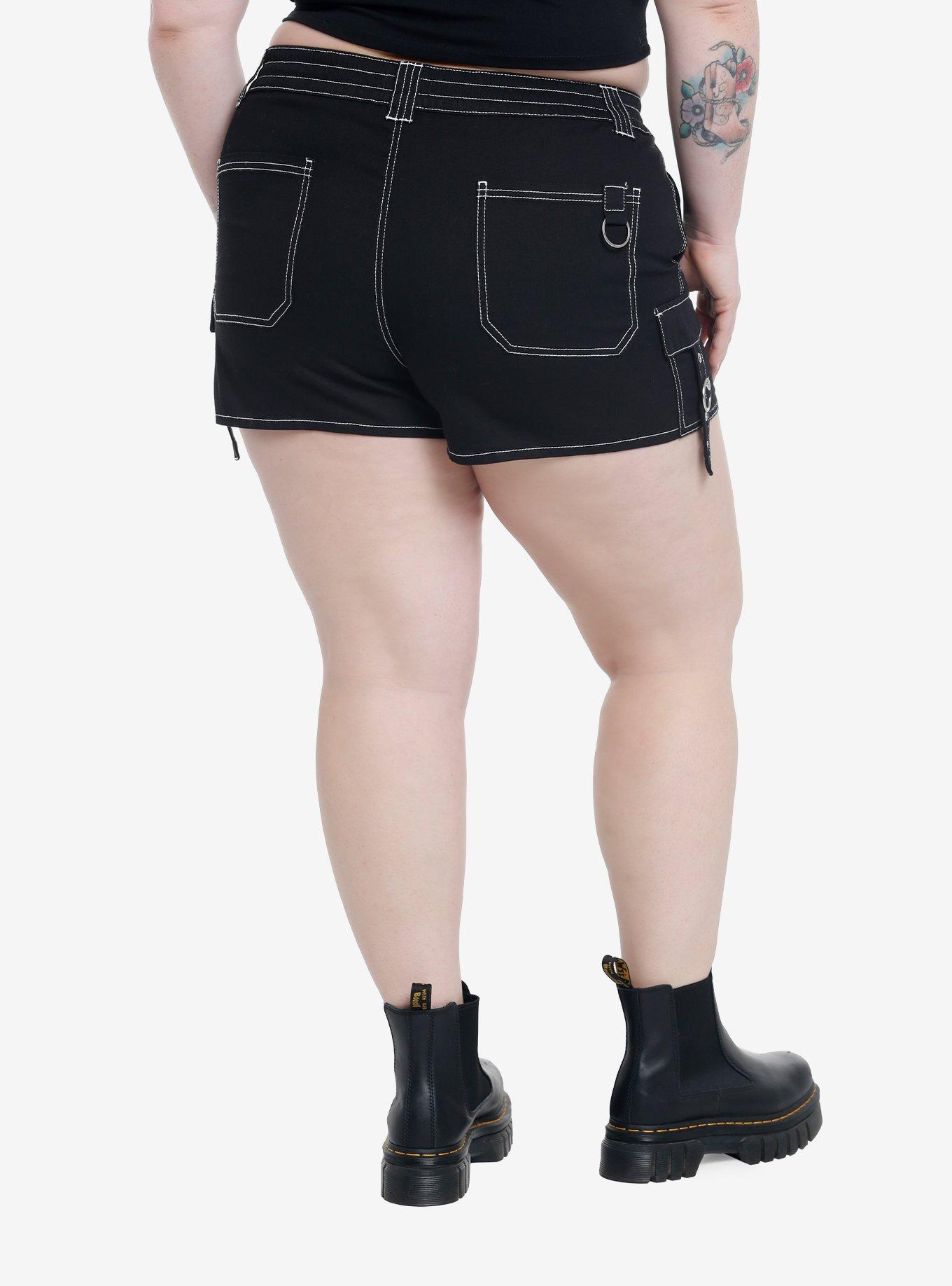 Hardware Grommet Black Cargo Shorts Plus Size, BLACK, alternate