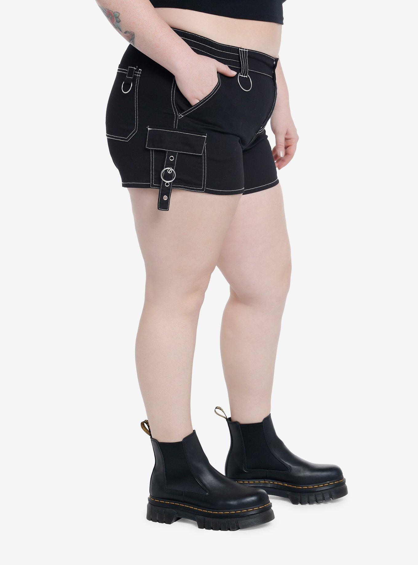 Hardware Grommet Black Cargo Shorts Plus Size, BLACK, alternate