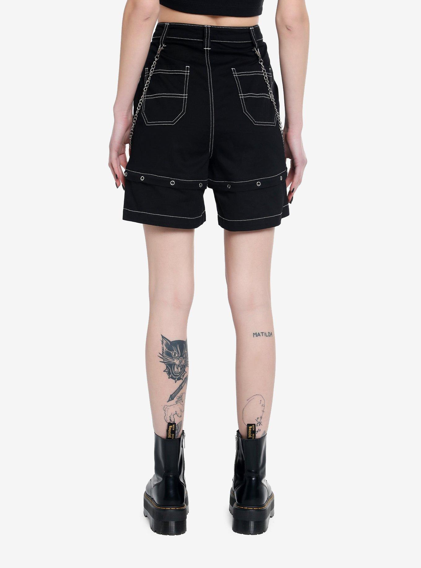 Black Grommets & Chains Girls Carpenter Shorts, BLACK, alternate - view 2