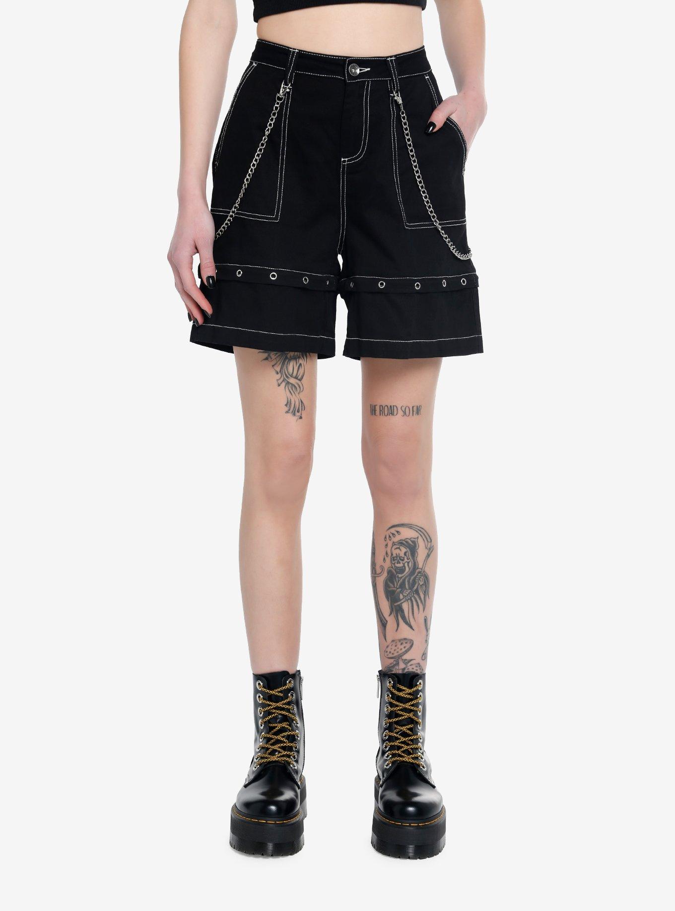 Black Grommets & Chains Girls Carpenter Shorts, BLACK, alternate - view 3