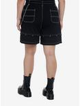 Black Grommets & Chains Girls Carpenter Shorts Plus Size, BLACK, alternate