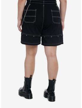 Black Grommets & Chains Girls Carpenter Shorts Plus Size, , hi-res