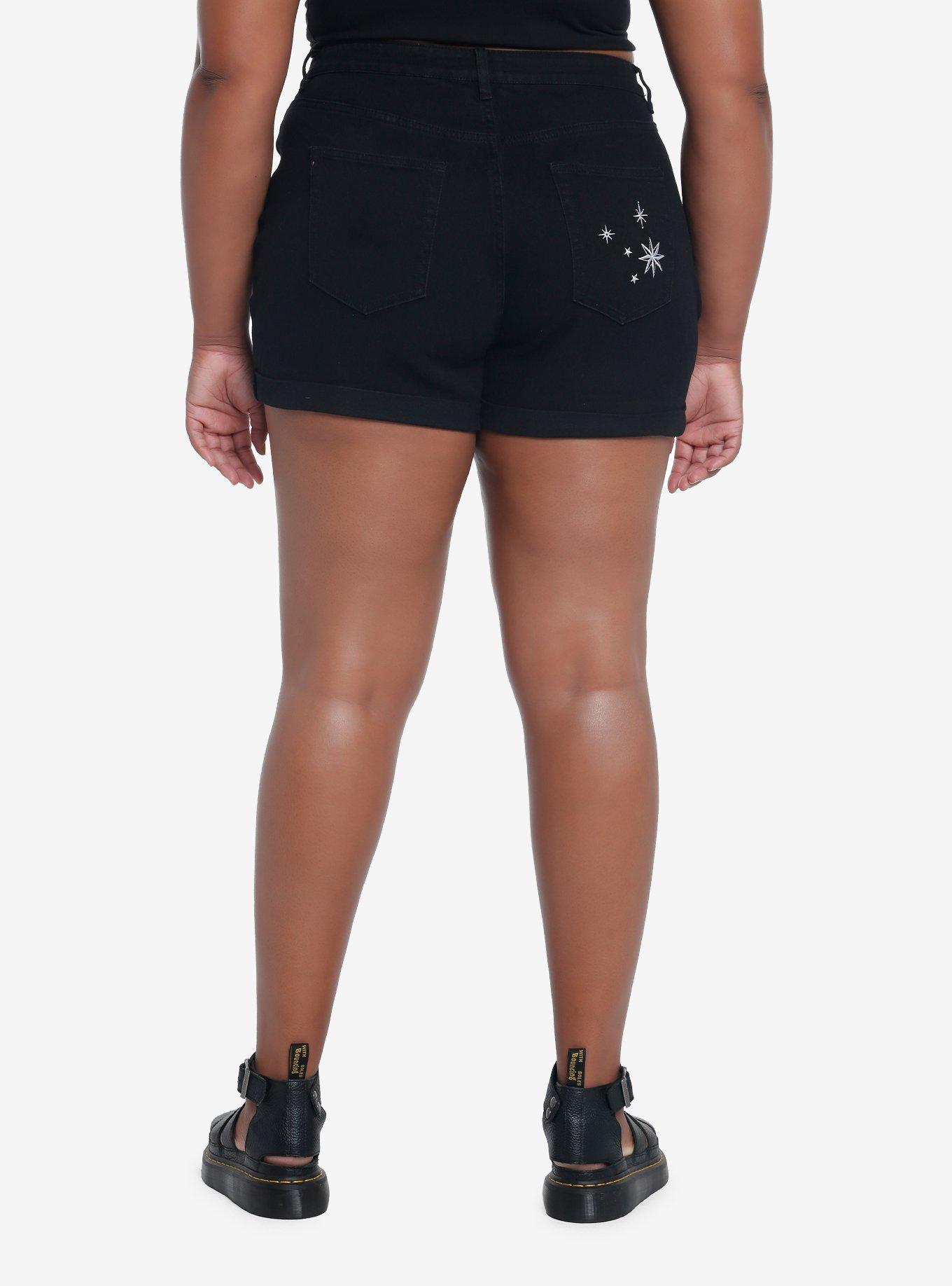 Black Celestial Mom Shorts Plus Size, BLACK, alternate