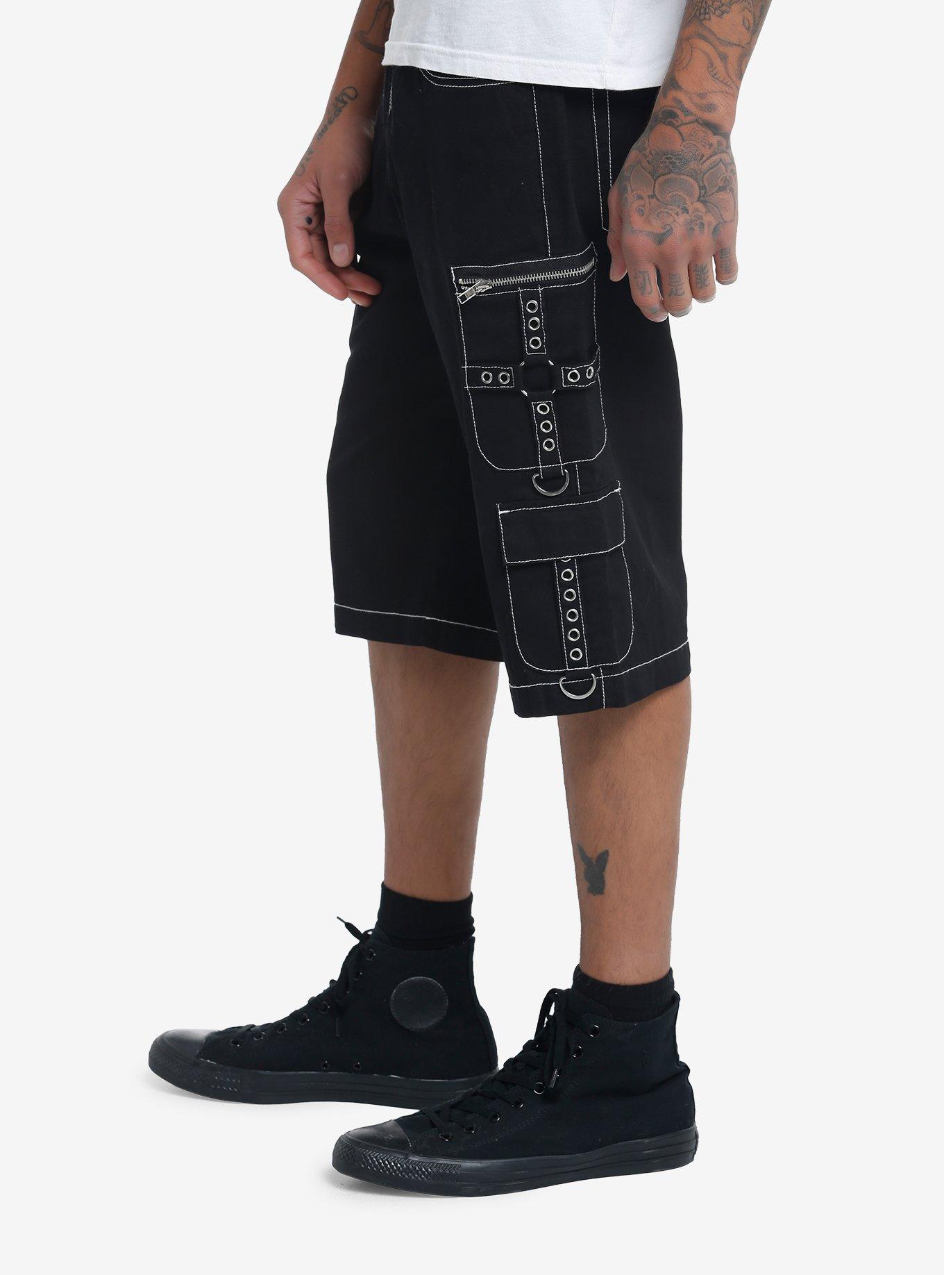 Contrast Grommet Strap Cargo Shorts, BLACK, alternate