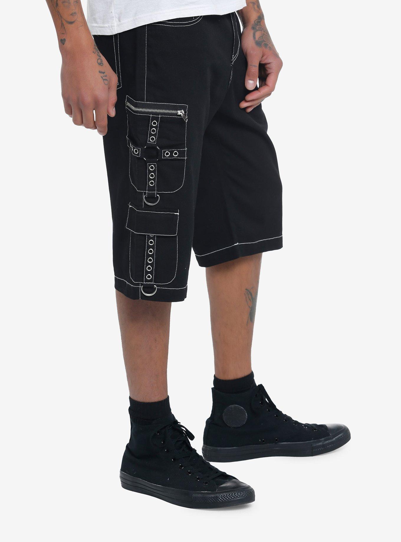 Contrast Grommet Strap Cargo Shorts, BLACK, alternate