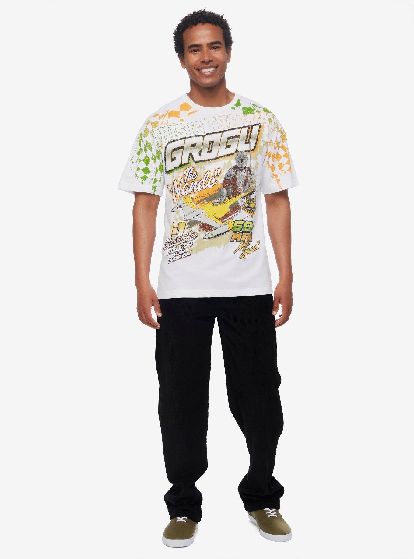 Star Wars The Mandalorian Grogu & Mando Racing T-Shirt - BoxLunch Exclusive, OFF WHITE, alternate