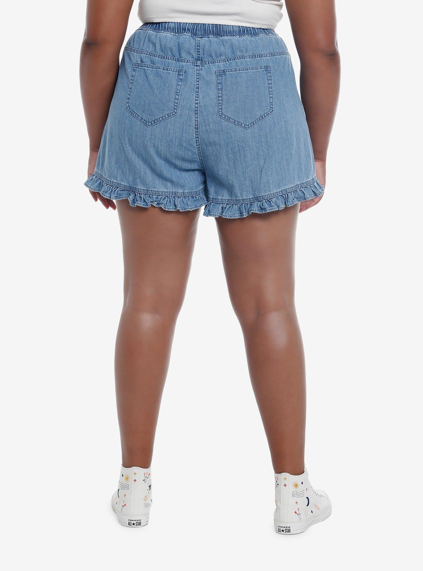 Disney Peter Pan Tinker Bell Denim Ruffle Shorts Plus Size, , hi-res