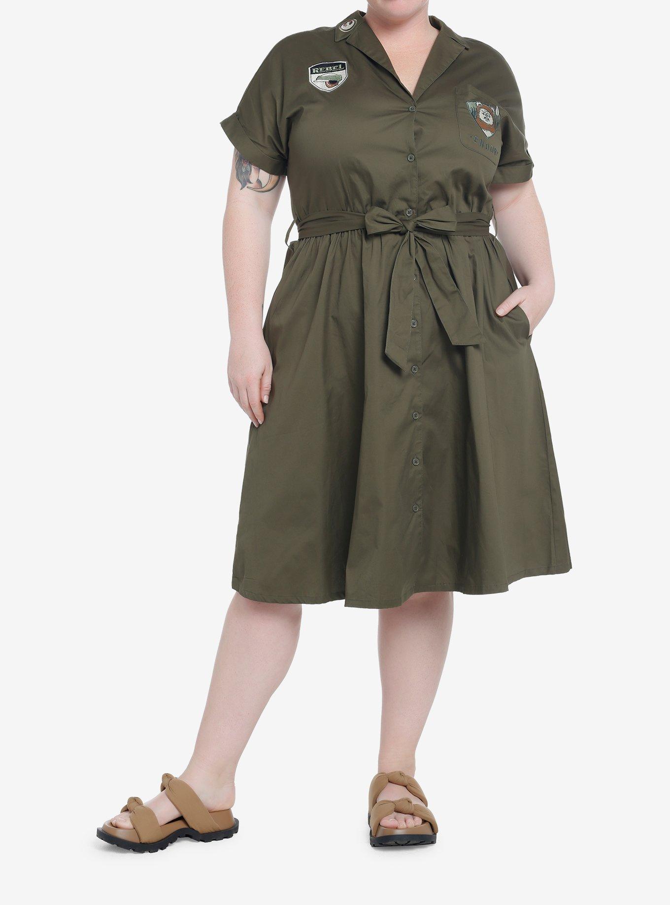 Her Universe Star Wars Leia Endor Cargo Dress Plus Size Her Universe Exclusive, GREEN  OLIVE, alternate