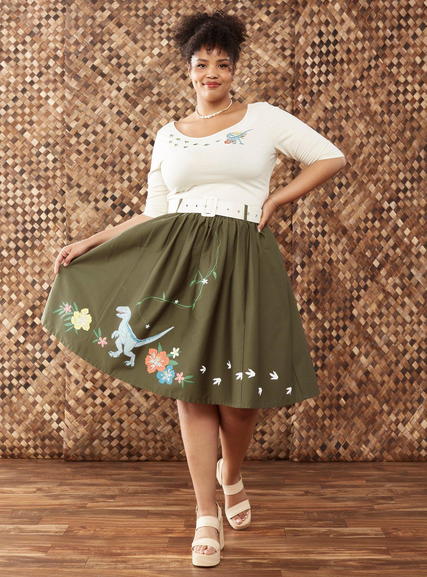 Her Universe Jurassic World Blue Retro Belt Midi Skirt Plus Size Her Universe Exclusive, DARK GREEN, alternate