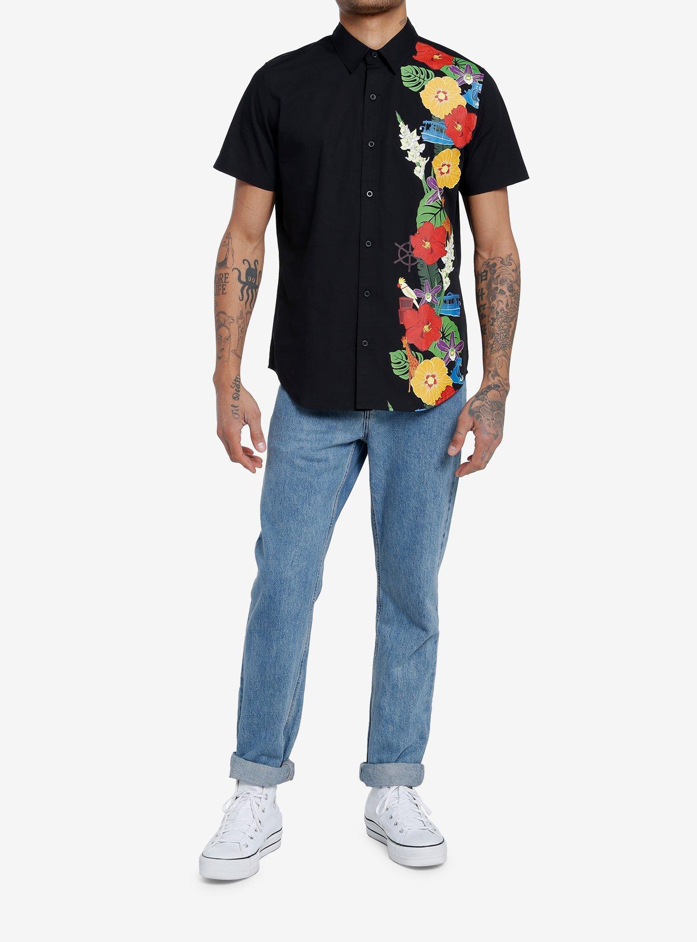 Our Universe Disney Jungle Cruise Tropical Woven Button-Up Our Universe Exclusive, BLACK FLORAL, alternate
