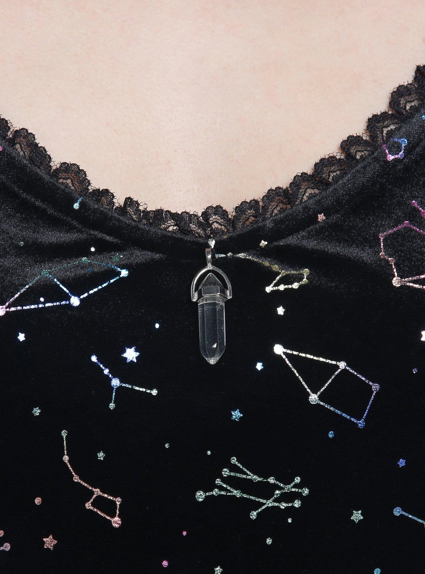 Cosmic Aura Rainbow Constellations Velvet Skater Dress, BLACK, alternate