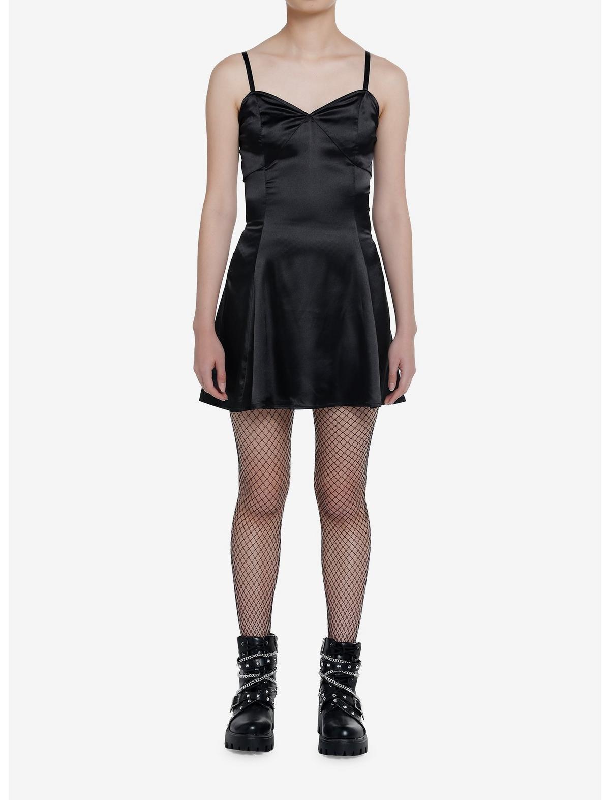 Social Collision Black Satin Slip Dress, , hi-res