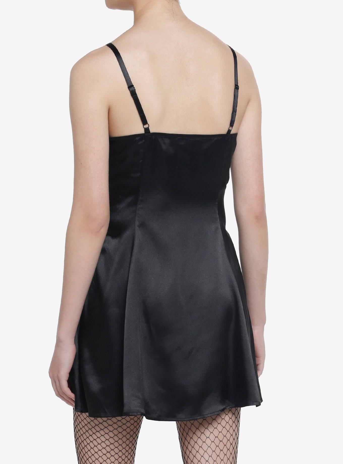 Social Collision Black Satin Slip Dress, BLACK, alternate