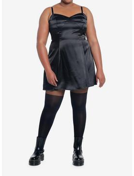 Social Collision Black Satin Slip Dress Plus Size, , hi-res