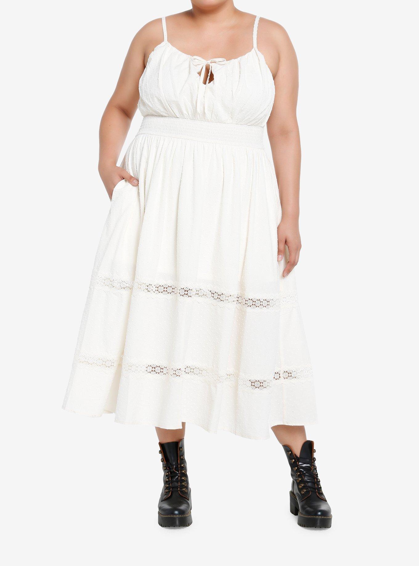 Cream Textured Cami Midi Dress Plus Size, CLOUD DANCER, alternate