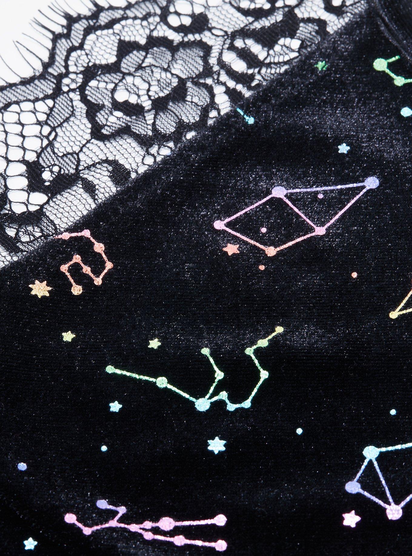 Cosmic Aura Rainbow Constellations Velvet Skater Dress Plus Size, BLACK, alternate