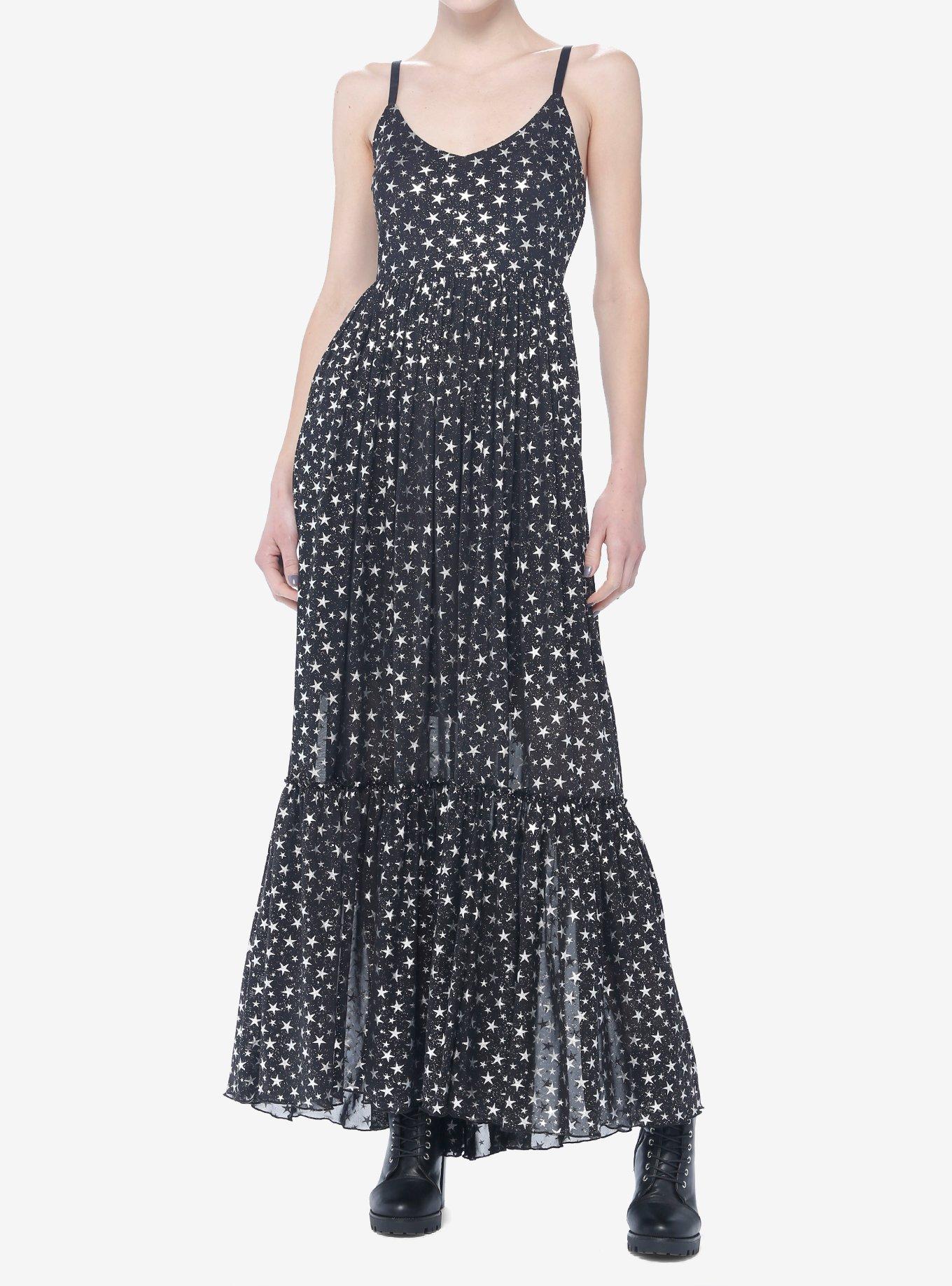 Cosmic Aura Star Mesh Maxi Dress, BLACK  SILVER, alternate - view 2